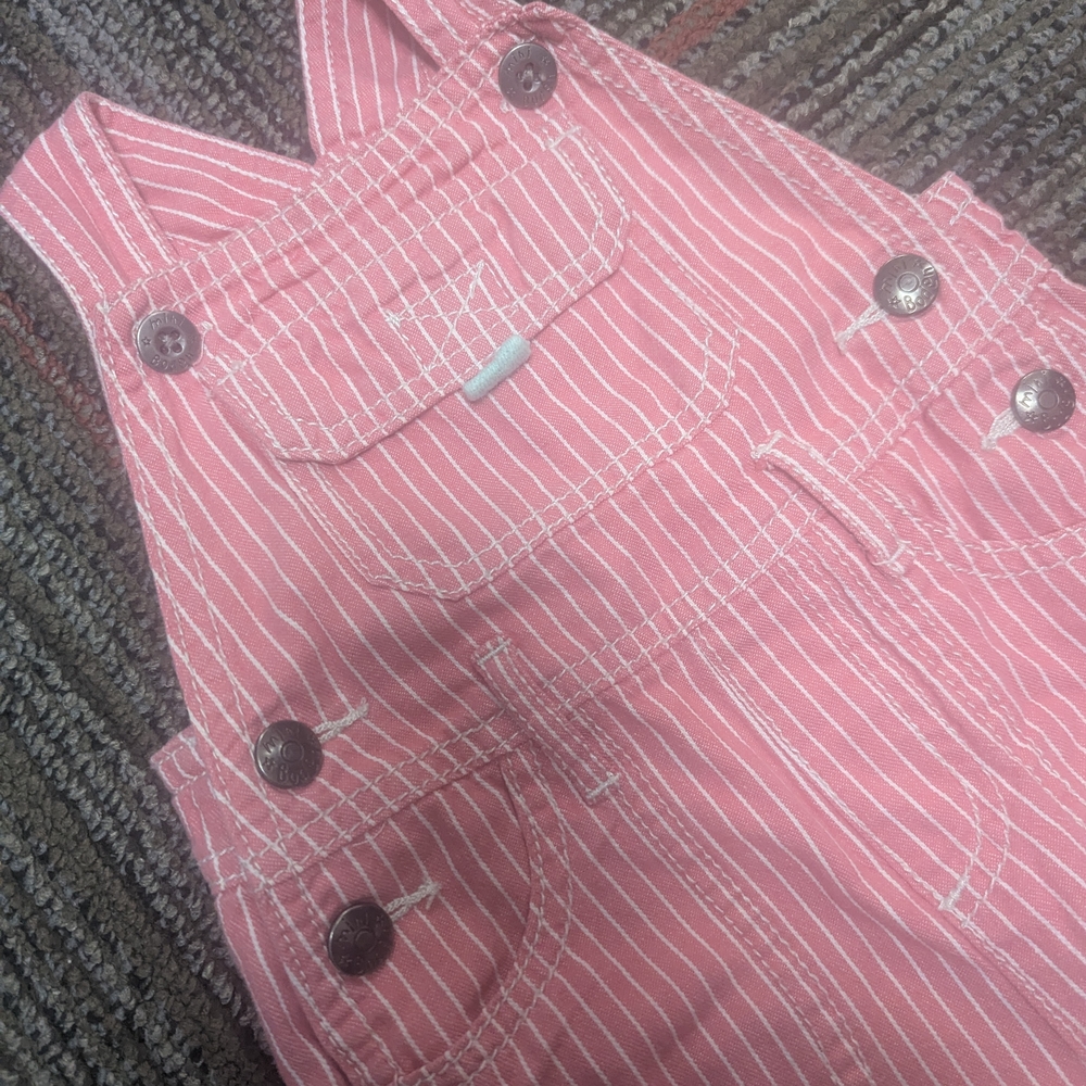 Baby Boden Pink and White Striped Overalls - Picture 2 of 5